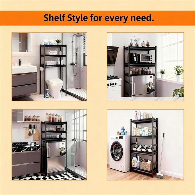 Over Toilet Storage Shelves, 5 Tier Adjustable Steel Shelf, Freestanding Metal Bathroom Space Saver, Waterproof&Rustproof Oraganizer with Reinforced Columns, Ideal for Laundry Bathroom, 32Wx14Dx54H