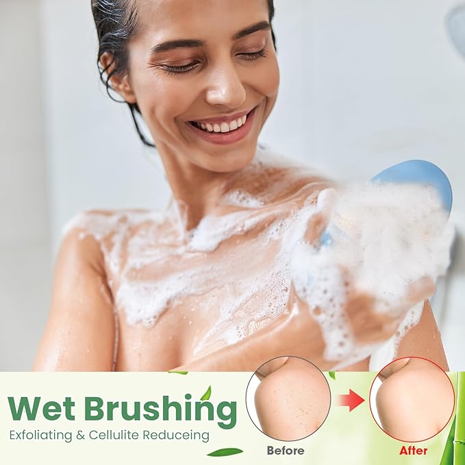 Gejoy 10 Pcs Dry Brushing Body Brush for Lymphatic Drainage Exfoliating Brush with Massage Nodule Dry Skin Body Scrubber Cellulite Shower Circulation Dead Exfoliator (4.92 x 2.56 Inches,Sky Blue)