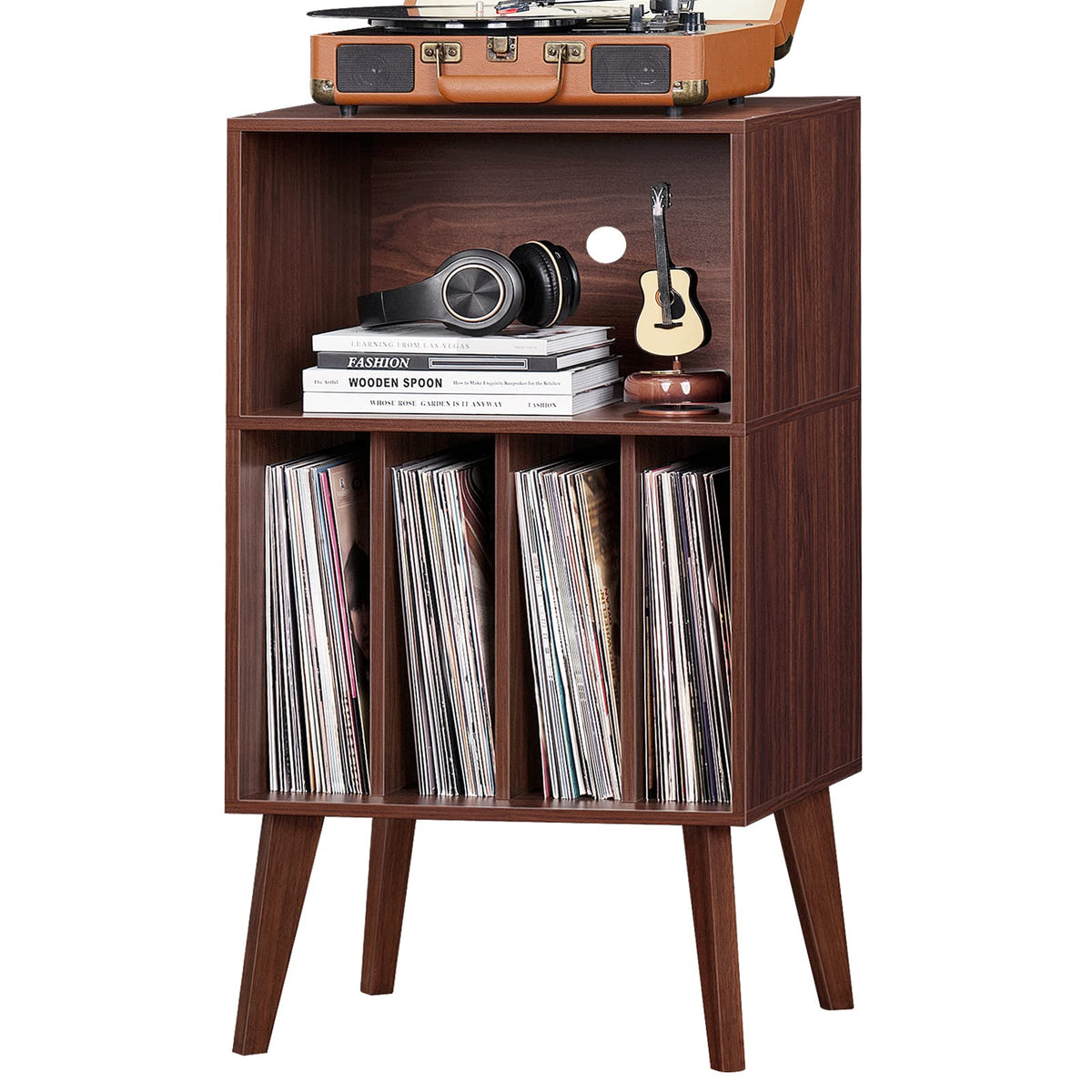 Lerliuo Record Player Stand, Walnut Turntable Stand Holds up - Image 1