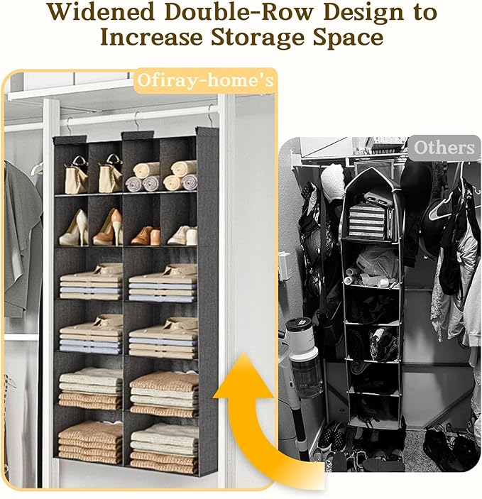 Ofiray-home 6 Tier Hanging Closet Organizer, 16 Compartments Sweater Organizer for Closet with 3 Sturdy Hooks, Closet Organizers and Storage, Wardrobe, Rv, Garment Rack, Grey