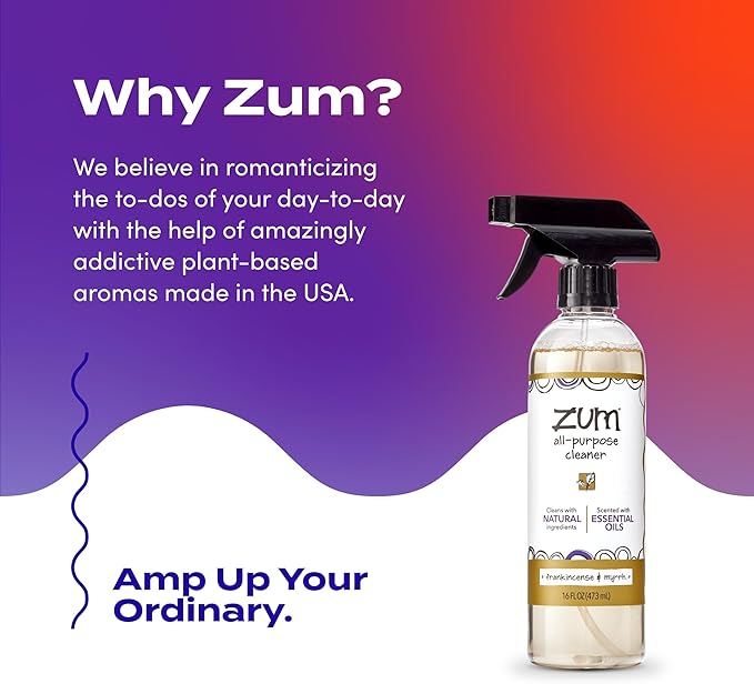 Zum by Indigo Wild All-Purpose Cleaner Combo (Pack of 2) - Natural Multipurpose Cleaners with Essential Oils, Baking Soda & More - Frankincense & Myrrh & Lavender, 16 fl oz Each