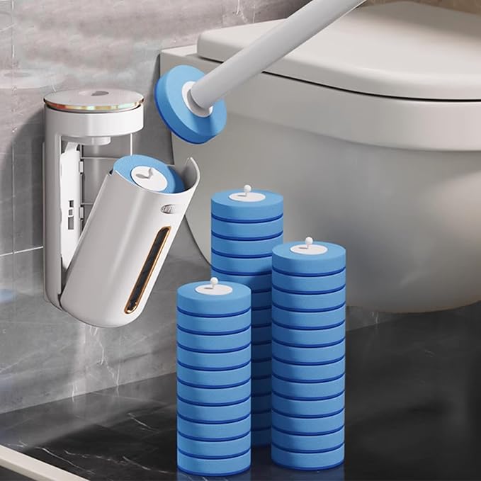 Disposable Toilet Cleaning System, Toilet Bowl Cleaner Wand and 8 Refills, Toilet Brush and Holder Set(Wall Mounted), Bathroom and Toilet Cleaning Scrubber Kit