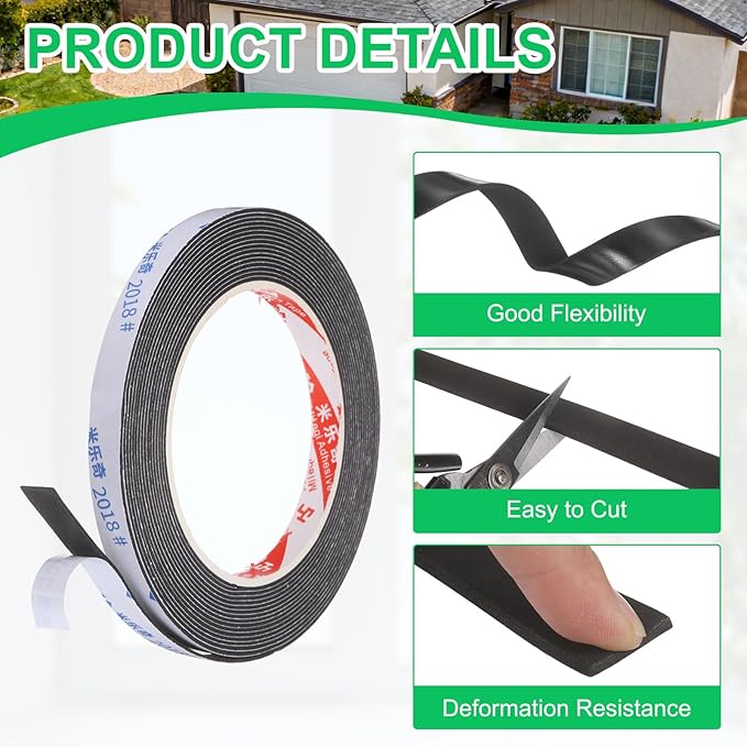 PATIKIL 5Roll Sponge Rubber Foam Tape, 3/8" W x 5/64" t x 16.4ft l Self-Adhesive Foam Insulation Tape Weather Stripping for Window Door Soundproofing Weatherstrip AC Seal Strip, Black