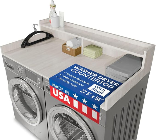 OfficeSimpli Washer Dryer Countertop with Shelf - 27.5 x 54 Inch - Made in USA Laundry Countertop Over Washer and Dryer with Non-Slip Pads, Storage Shelf, Laundry Topper Organizer, Rustic Oak