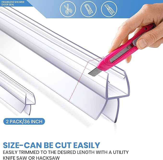 2 Pack Glass Door Silicone Seal Strip 36 Inch Shower Door Bottom Seal Sweep-Suitable for 3/8 Inch Glass-Stop Shower Leaks Frameless Shower Door Seal Strip
