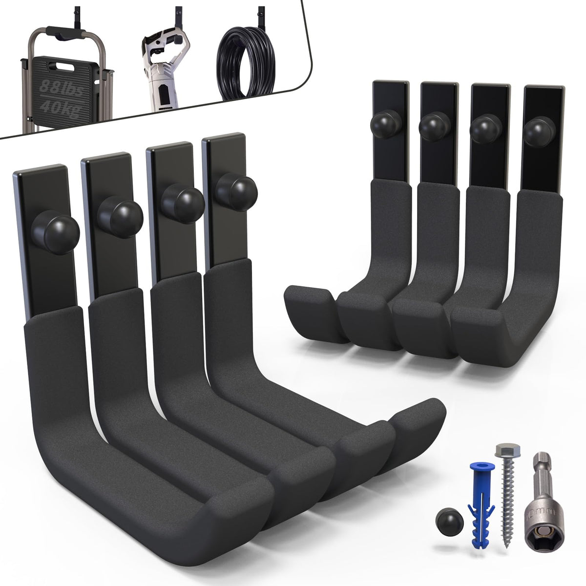 4 Inch Garage Hooks Heavy Duty, Utility Wall Mount Ladder Hooks - Image 1