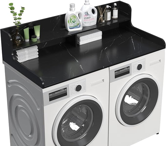 Washer Dryer Countertop with 2-Tier Shelf Universal Fit, Laundry Countertop Over Washer Dryer, Washer Dryer Countertop, Wood Laundry Countertop, 27.5" Depth x 54" Width, Universal Fit Design