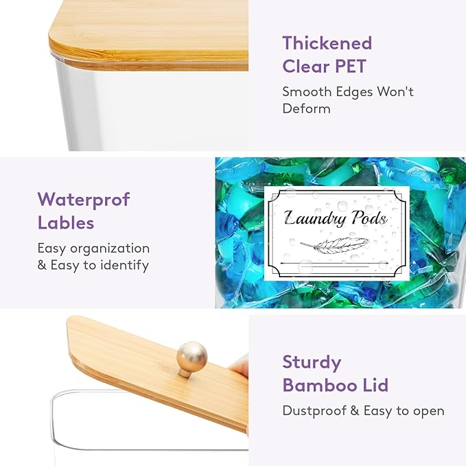 Lifewit Laundry Pods Container with Lid, Dryer Sheet Holder, Room Organization Storage for Coffee Pods Kcup Washing Powder, Scent Booster Beads, 2600 +2000ml/0.53+0.7gal，Natural,5 Pcs