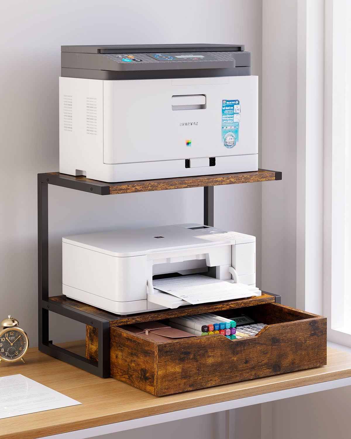IBUYKE 2 Tier Desktop Printer Stand with Storage Drawer TLJ015H - Image 1