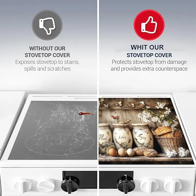 Stove Top Cover for Electric 28x20 Inch Diatomite Stovetop Covers with Food Love Joy Canister Art Heat Resistant Kitchen Stove Top Cover Coffee Mat Protector for Sink or Dishes
