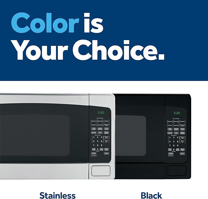 GE Countertop Microwave Oven, 1,200-watt Capacity, 2.0 Cubic Ft., 8 Auto Setting Cooking Settings, Child-Lock Technology, Kitchen Essentials for the Countertop, Dorm Room or Apartment, Stainless Steel