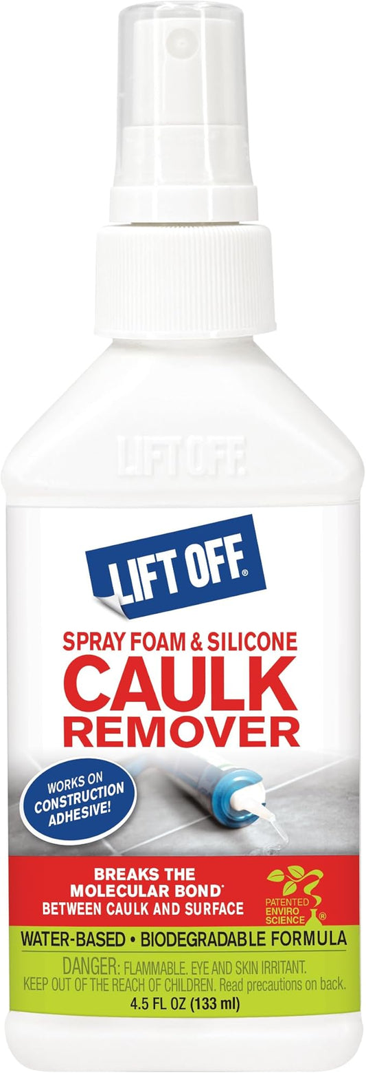 Motsenbocker’s Lift Off 41145 4.5-Ounce Spray Foam and Silicone Caulk Remover Safe on Showers, Baseboards, Stainless Steel, Ceramic, and More Water-Based and Biodegradable, Clear