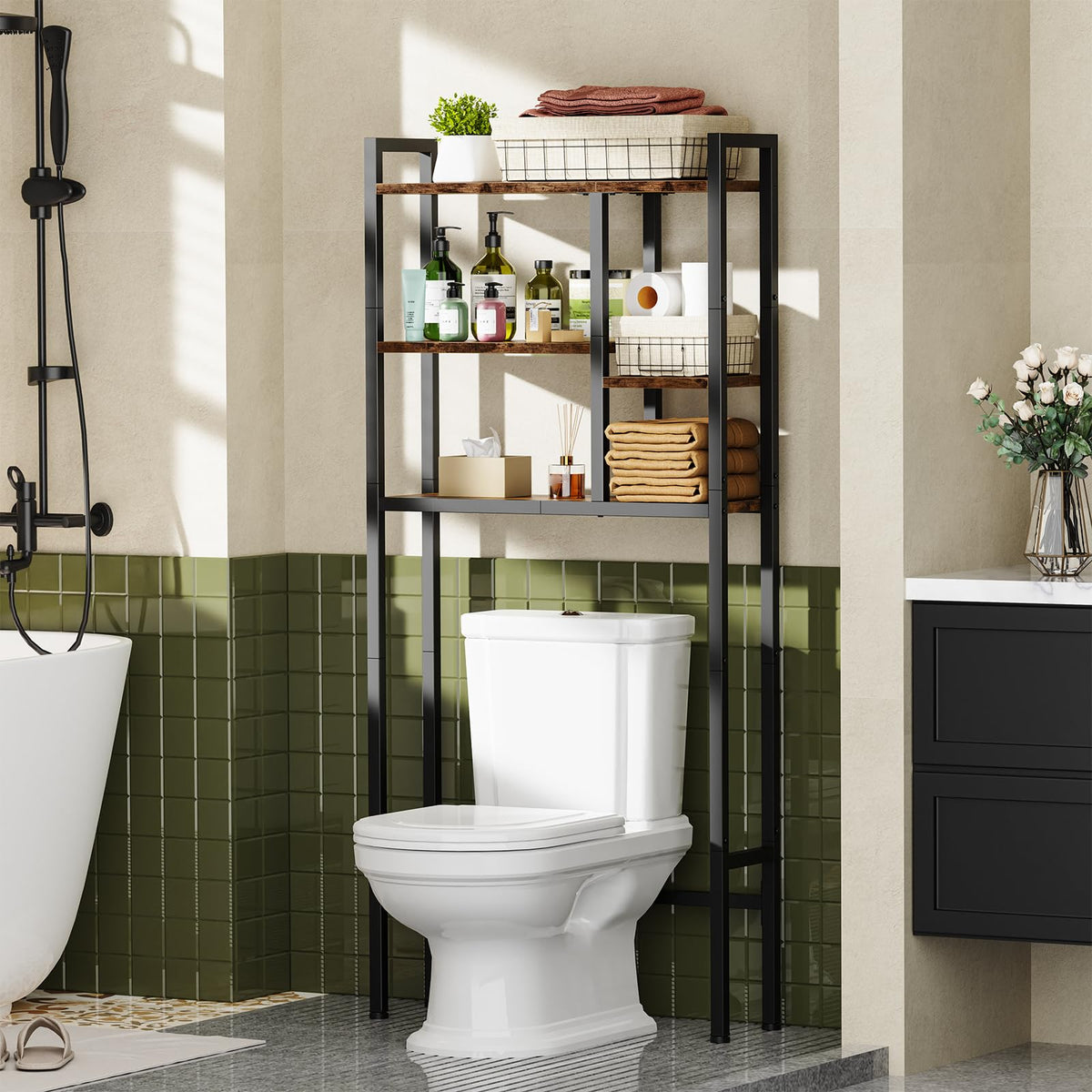 Over-The-Toilet Storage Rack, 3-Tier Bathroom Shelves Over Toilet - Image 1