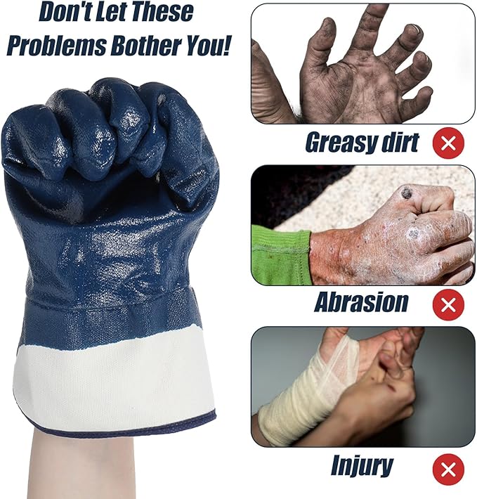 10 Pairs Oil Resistant Gloves,Nitrile Heavyweight Fully Coated Safety Work Gas Gloves for Gasoline Pump, Acid Alkali Resistance, Chemical Resistant, for Men & Women Truck Drivers and Oil Hauler