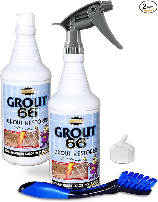 Grout66: Grout and Tile Cleaner with Low-Odor, Non-Fuming Formula Ideal for Heavy-Duty Cleaning, Quick Touch-Ups, and Tile Maintenance. This Two Quarts Kit ensures Effortless Cleaning.
