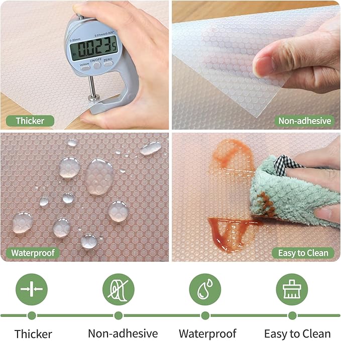 Shelf Liners 12 inch x 20 ft Kitchen Cabinets Liner Non-Stick Drawer Mats EVA Protector Shelving Cupboard Lining (Clear, 12 inch x 20 ft)