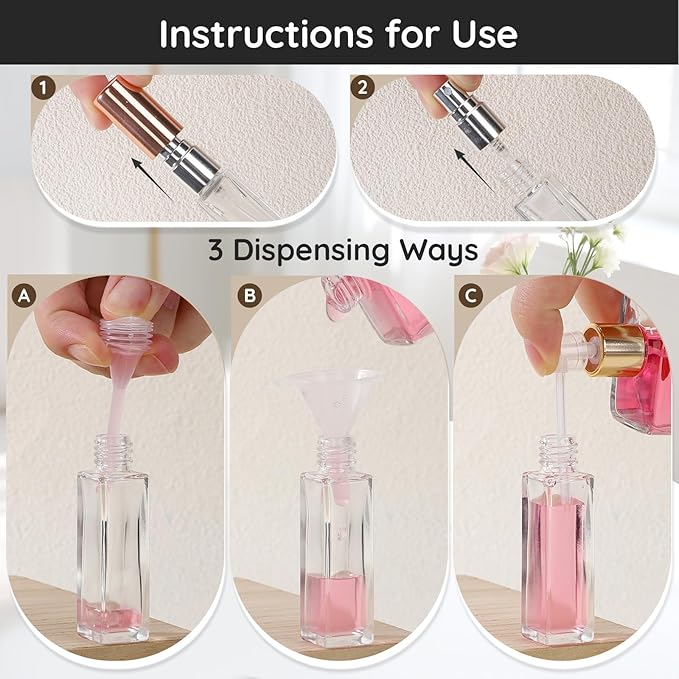 Segbeauty 40pcs 0.34oz Atomizer Sprayer for Perfume, Fine Mist Glass Refillable Travel Atomizer, 10ml Sample Cologne Glass Spray Bottles, Bulk Travel Cologne Sprayer with Perfume Transfer Tool