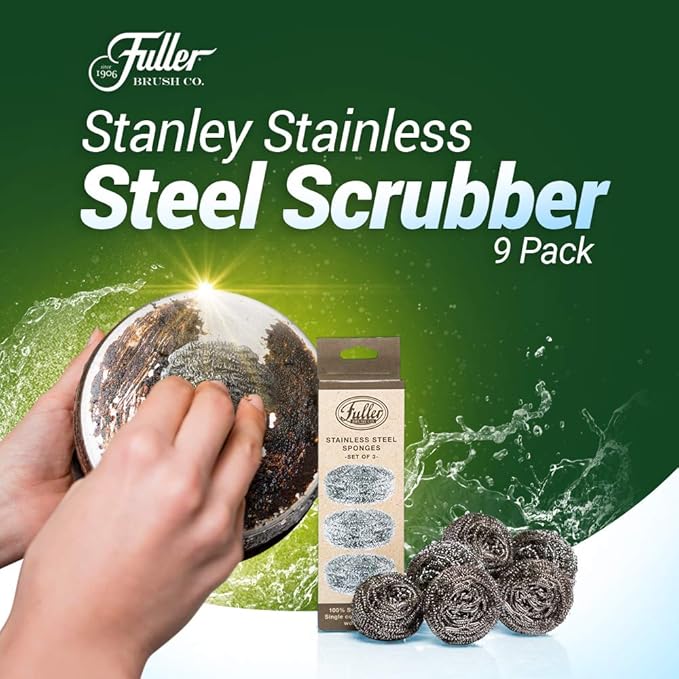 Fuller Brush Stainless Steel Scrubbing Sponges – 3-Pack (3 Sets of 3 = 9 Pieces) – Heavy Duty Kitchen Scour Sponges for Dishes, Pots & Pans