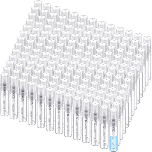 Zhehao 50 Pcs Mini Spray Bottles 5 ml Clear Glass Perfume Bottles Refillable Fine Mist Perfume Atomizer Portable Empty Sample Containers for Cleaning, Essential Oils, Travel (Clear Cap)