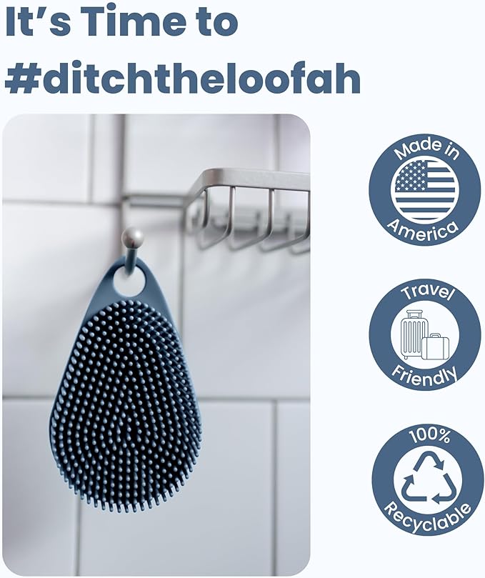 Scrub-dub™ - Premium Antimicrobial Scalp and Body Scrubber | Face Exfoliator and Scalp Scrubber for Dandruff | Loofah and Exfoliating Washcloth Replacement | Made in The USA | Glacier Blue