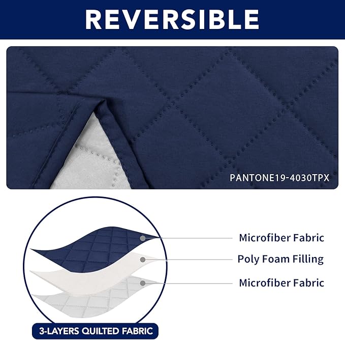 PureFit Water Resistant Reversible Sofa Covers for Reclining Sofa 3 Seat - Non Slip Split Recliner Couch Cover for 3 Cushion Couch, Washable Furniture Protector for Kids, Dogs (3 Seat, Navy/Ivory)