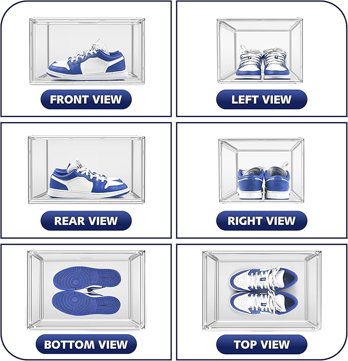 12 Pack Acrylic Clear Shoe Storage Boxes Size 12, Transparent Display Case for Sneaker Collections, Baseball Caps, Hat Organizer Dust-free Shoe Cubbies Stackable Sneaker Boxes