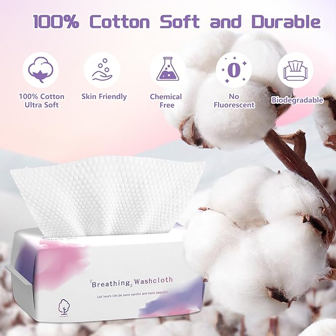 Disposable Face Towel 200 Count, Soft Cotton Face Towels, Dry Wipes Facial Cloths Towelettes for Washing and Drying, Lint Free Facial Tissue for Skincare, Makeup Remover and Cleansing