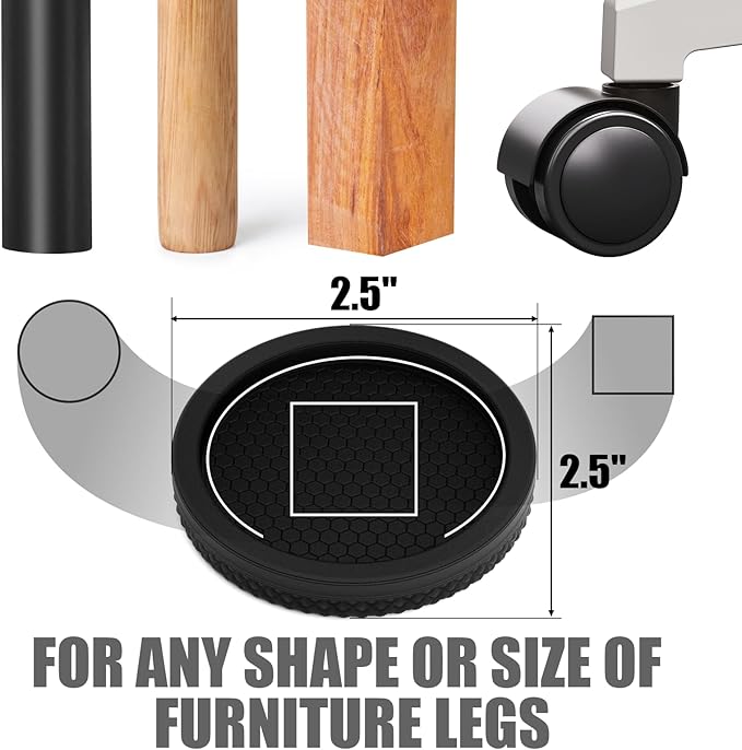 Ezprotekt Non Slip Furniture Pads, 4 Pcs 2.5" Anti Skid Rubber Furniture Caster Cups, Anti-Slip Furniture Coasters for Hardwood Floors, Anti Slide Floor Protectors for Bed Couch Stoppers (Black)