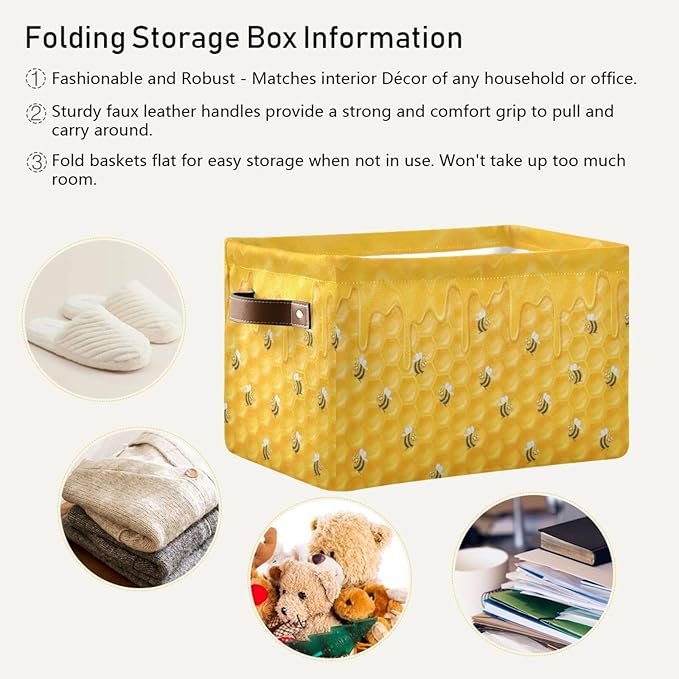bee Rectangular Storage Basket Organizer Bin Shelf Baskets For Clothes Gifts For Home Office Dorm