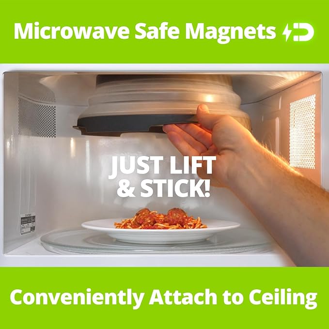 HOVER COVER High Power Magnetic Microwave Splatter Cover with Strongest Magnetic Grip, Collapsible 12-Inch BPA-Free Food Lid, Vented Plate Guard, Dishwasher Safe Space-Saving Storage - Gray