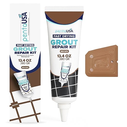 Tile Grout Repair Kit - Light Brown- Premixed Acrylic Sanded Grout, Waterproof Formula, Bathroom & Shower Grout Repair, with Plastic Applicator, 13.4 oz / 380 g / 0.84 lb