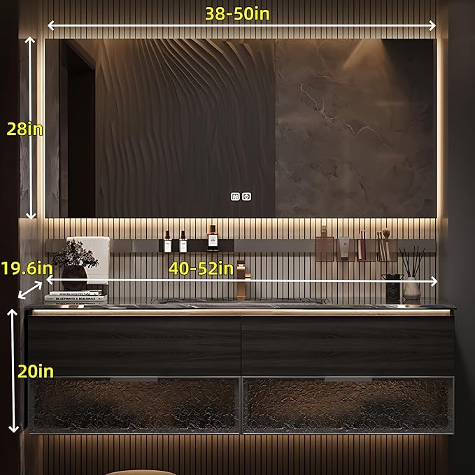 44in Luxury Bathroom Vanities - Bathroom Vanity with Sink, Wall-Mounted Storage with 2 Large Side Cabinets Intelligent Defogging & Led Lights | Multi-Layer Solid Wood