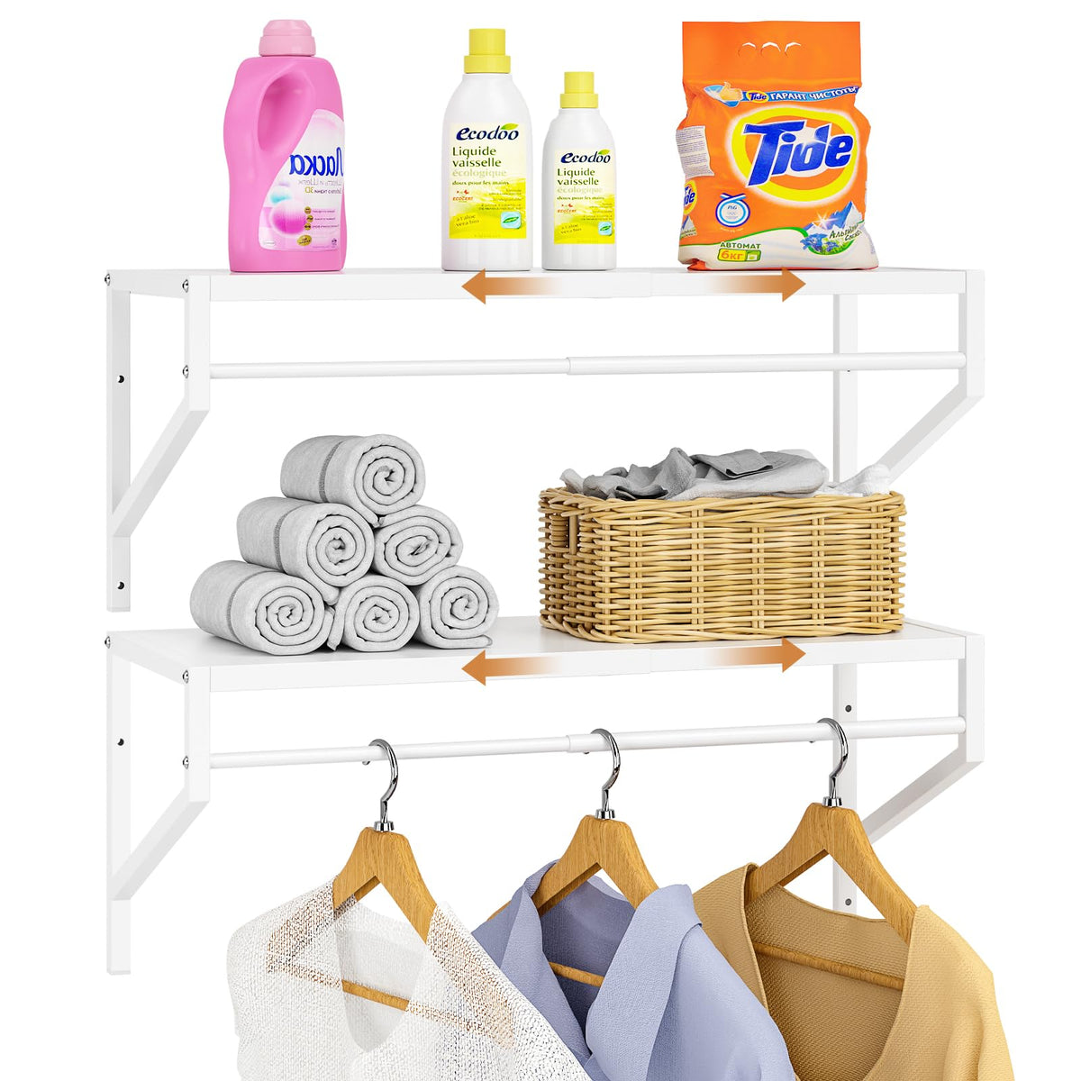 ThreeHio 2 Pack Expandable Laundry Room Shelves | Home Organization - Image 1