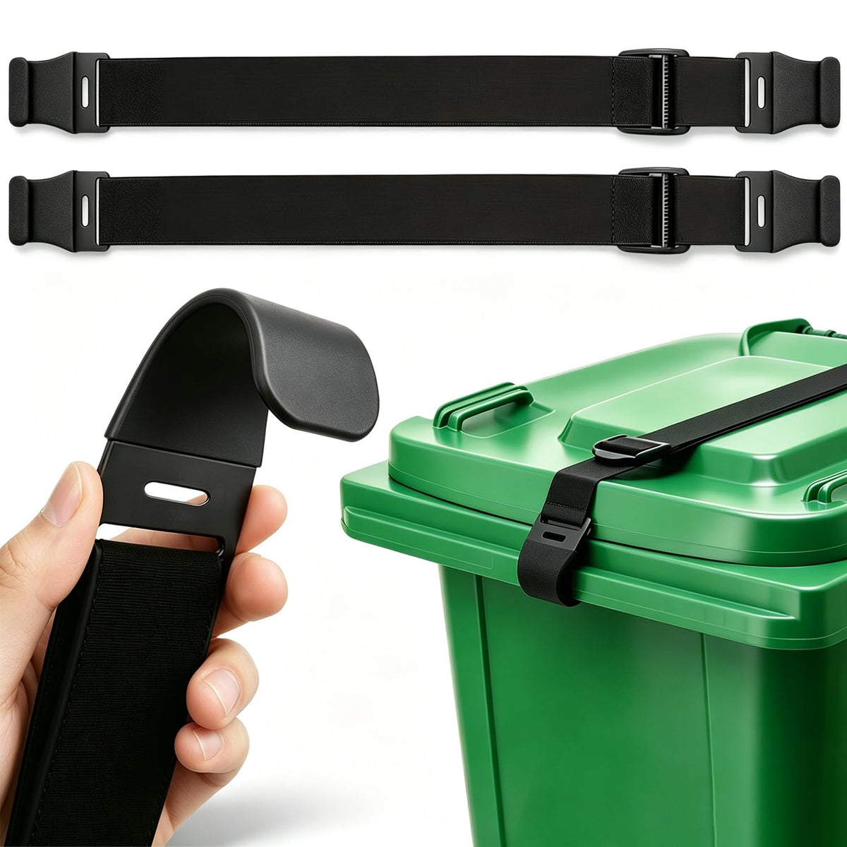 2 Pack Metal Claw Trash Can Lid Lock Strap for Raccoons & Animals - Image 1