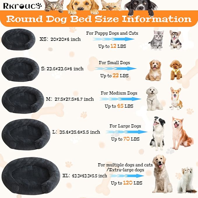 Fluffy Dog Bed Calming Donut Beds for Large Dogs Warming Round Small Medium Pet Nest Cozy Cat Mattress Indoor Washable Puppy Kennel Kittens Sleep Mat (XS, 20×20 inch, Dark Gray)