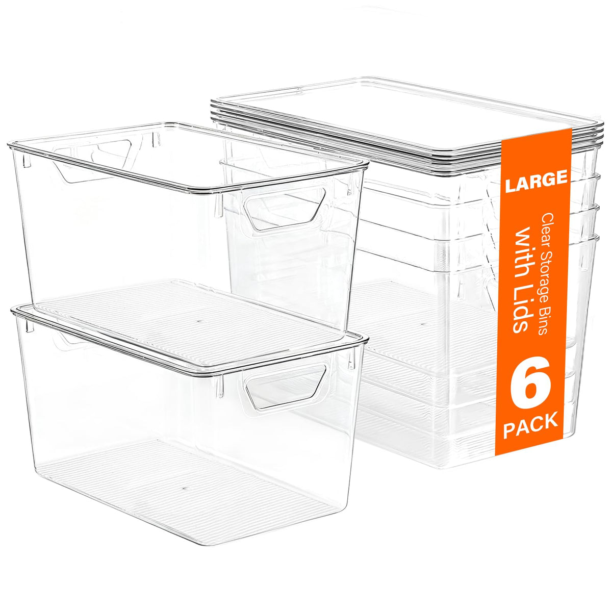Freebat 6 Pack Clear Storage Bins with Lids, 7 Quart Pantry - Image 1