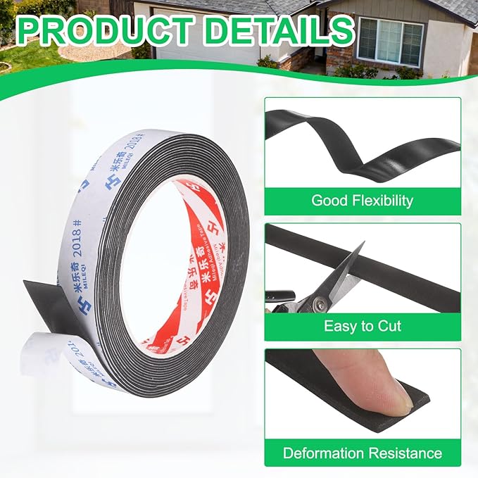 PATIKIL 5Roll Sponge Rubber Foam Tape, 25/32" W x 5/64" t x 16.4ft l Self-Adhesive Foam Insulation Tape Weather Stripping for Window Door Soundproofing Weatherstrip AC Seal Strip, Black