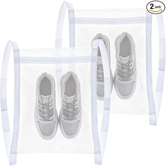 2Pcs Shoe Washing Machine Bag, Laundry Shoe Bag for Washer and Dryer, Reusable Sneaker Wash Dry Net Bags with Strap And Zipper Shoes Dryer Bags Laundry Accessories14.9 x16.5 Inch