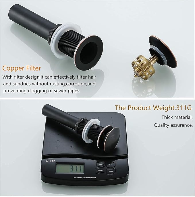 Bathroom Sink Drain Without Overflow Vessel Sink Drain Assembly,Lavatory Vanity Push Pop Up Drain Stopper Oil Rubbed Bronze,83606ORB.