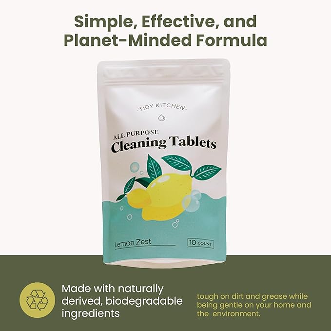 Tidy Kitchen All-Purpose Cleaner Tablets - Multi-Surface on Counters, Stovetops, Tile, Wood, Bath & Glass, Water-Activated Concentrate, 10 Pack Refills