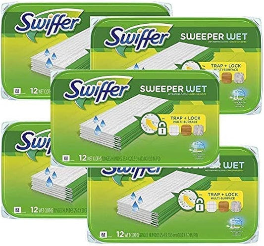 Swiffer Sweeper Wet Mopping Pad Refills for Floor Mop Open Window Fresh Scent 12 Count - 5 Pack