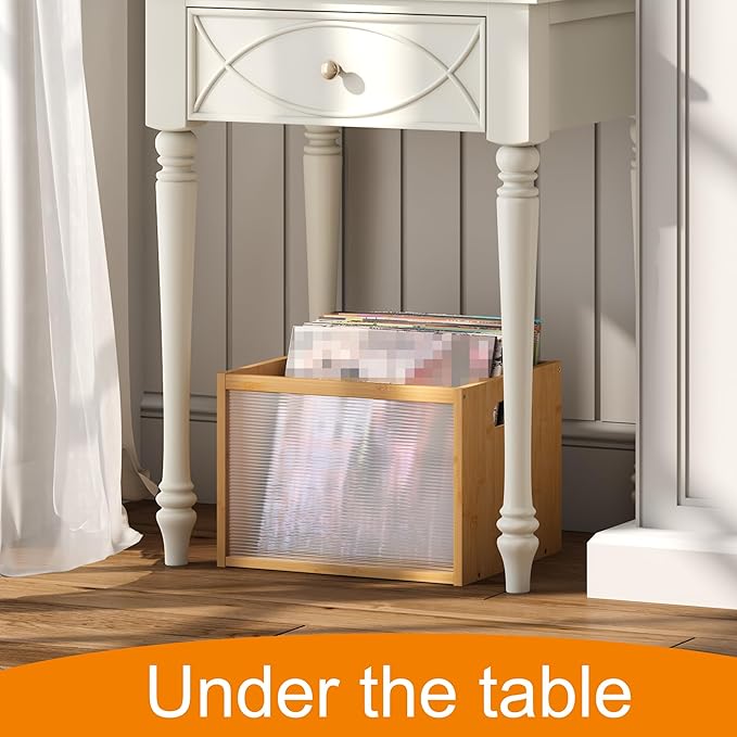 GHWIE Record Storage Holder LP Record Storage ，Visible Record Holder Crate with Handle，Great for Storing Vinyl Records/Albums, Folders, Books, Toys and Clothes