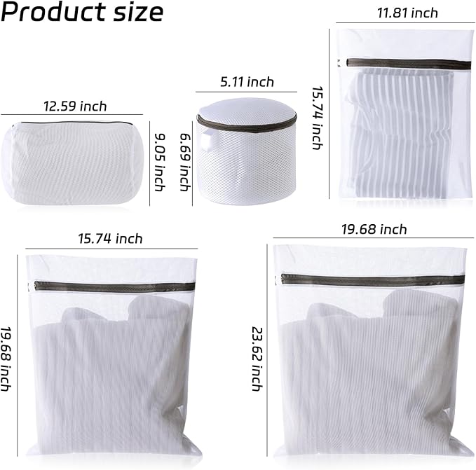Mesh Laundry Bags, Reusable Delicate Laundry Bag Small Mesh Bags for Laundry, Zipper Laundry Bags Mesh Wash Bags for Lingerie, Bras, Socks, Trousers, T-shirt (5)