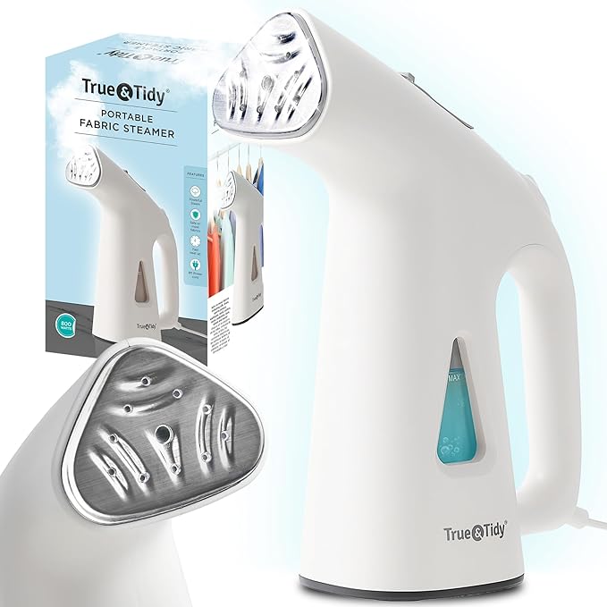 True & Tidy Compact Handheld Garment Steamer for Clothes, Travel Steamer with Stainless Steel Nozzle, 800 watts, White