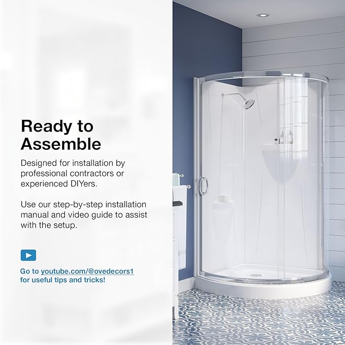 OVE Decors Breeze 36 in. Corner Shower Clear Sliding Door with Walls and Base in Satin Nickel Finish