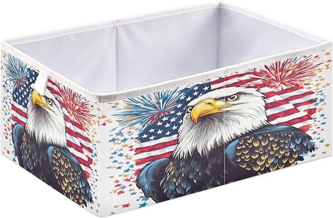 Bald Eagle Fireworks American Flag Closet Organizers Storage Cubes Storage Bins Shelf Baskets Containers for Home Room Office,Rectangle
