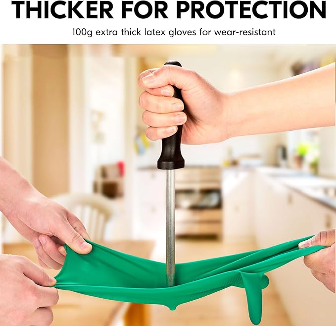 Vgo... 2-Pairs Reusable Household Gloves, Rubber Dishwashing gloves, Extra Thickness, Long Sleeves, Kitchen Cleaning, Working, Painting, Gardening, Pet Care (Size XL, Green, HH4601)