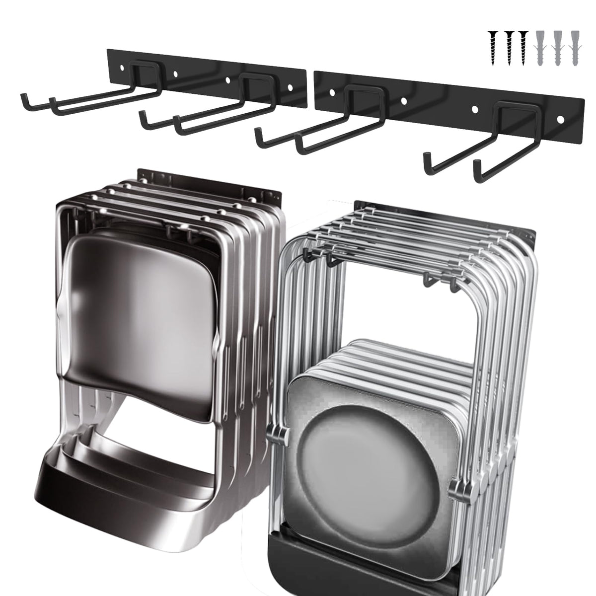 2Pack Folding Chair Storage Rack, Chair Hangers for Garage Wall - Image 1