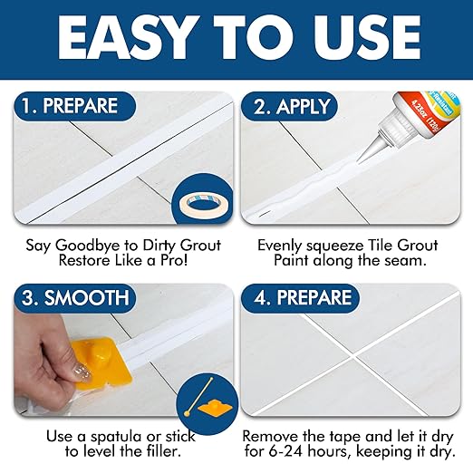 Tile Grout Repair Kit, 2 Pack Grout Filler - Fast-Drying Grout Paint, Restore & Refresh Tile Joints for Bathroom, Shower, Kitchen & Floor Tiles - Grey
