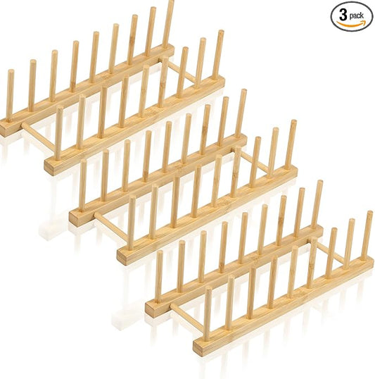 3Pcs Bamboo Dish Dying Rack Bamboo Plate Dish Rack Multifunctional Pot Lid Organizer Holder Easy to Use Bowl and Plate Storage Rack Practical Dish Drainer Drying Rack for Home Kitchen